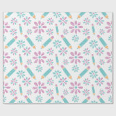 ホワイトシームレスラッピング紙：スクールフラワーアート ラッピングペーパー (フラット)