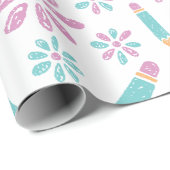 ホワイトシームレスラッピング紙：スクールフラワーアート ラッピングペーパー (ロールコーナー)