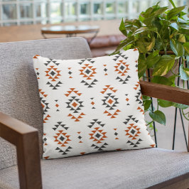 ホワイトジオメトリックエスニックパターン先住民インディアンスタイル クッション