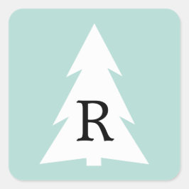 ホワイトジオメトリックツリーオンミントグリーンカスタムモノグラム スクエアシール