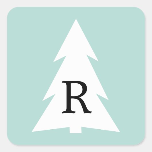 ホワイトジオメトリックツリーオンミントグリーンカスタムモノグラム スクエアシール (正面)