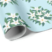 ホワイトジャスミンフラワーブーケフローラオンブルー ラッピングペーパー (ロールコーナー)