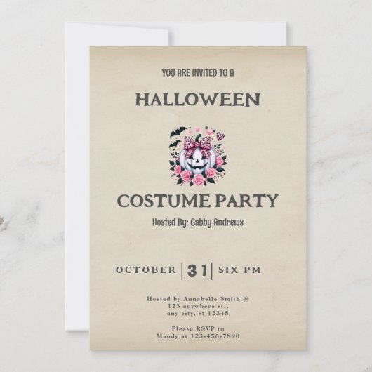 ホワイトジャック – O'ランタンフラワーハロウィーンヴィンテージ 招待状 (正面)