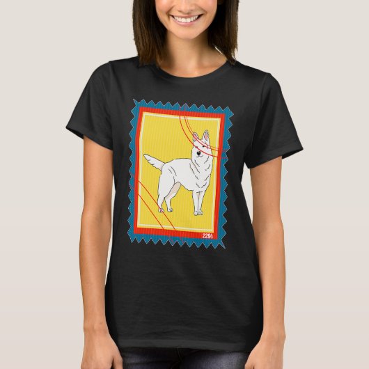 ホワイトジャーマンシェパードの切手 Tシャツ (正面)