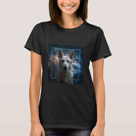 ホワイトジャーマンシェパード スペース Tシャツ (正面)
