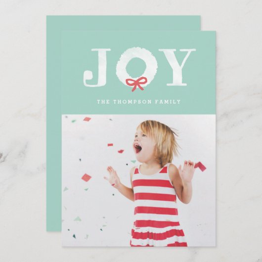 ホワイトジョイクリスマスリースホリデーフォトカード シーズンカード (正面/裏面)