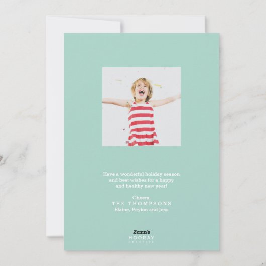 ホワイトジョイクリスマスリースホリデーフォトカード シーズンカード (裏面)