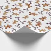 ホワイトジンジャーブレッドマン&キャンディーケーンクリスマスラップ ラッピングペーパー (角)