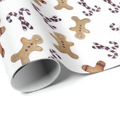 ホワイトジンジャーブレッドマン&キャンディーケーンクリスマスラップ ラッピングペーパー (ロールコーナー)