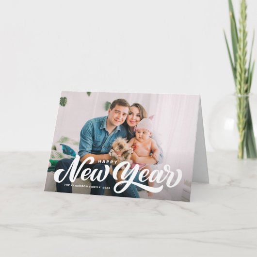 ホワイトスはっきりしたクリプトフォトオーバーレイ新年おめでとう シーズンカード (正面)