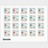ホワイトスイスシェパードのカラフルな誕生日 スクエアシール (シート)