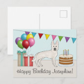 ホワイトスイスシェパードのGSD カラフルなハッピーバースデー ポストカード (正面/裏面)