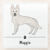 ホワイトスイスシェパードホワイトGSDアンドポー名前をカスタムする ガラスコースター (正面)