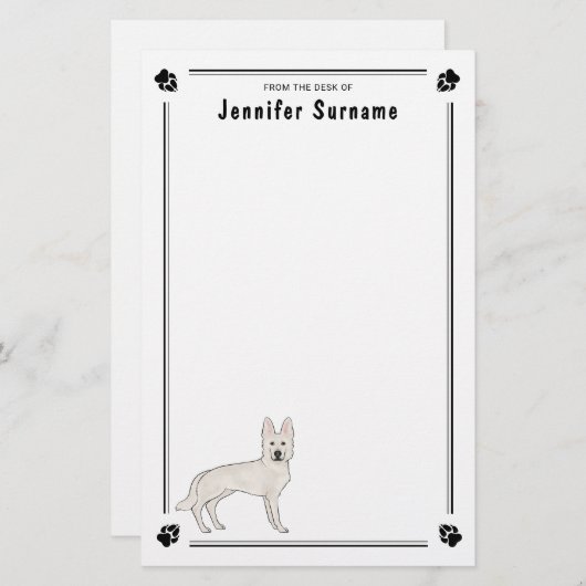 ホワイトスイスシェパード白GSDかわいい犬と文字 便箋 (正面/裏面)