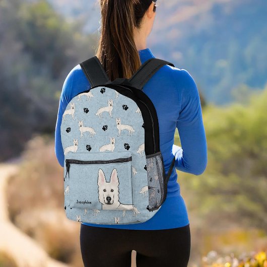 ホワイトスイスシェパード白GSDかわいい犬のパターン プリントバックパック