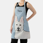 ホワイトスイスシェパード白GSDかわいい犬の頭青 エプロン (インサイチュ)