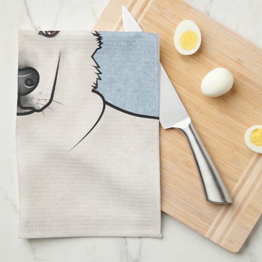 ホワイトスイスシェパード白GSDかわいい犬の頭青 キッチンタオル (四つ折り)