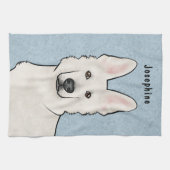 ホワイトスイスシェパード白GSDかわいい犬の頭青 キッチンタオル (横)