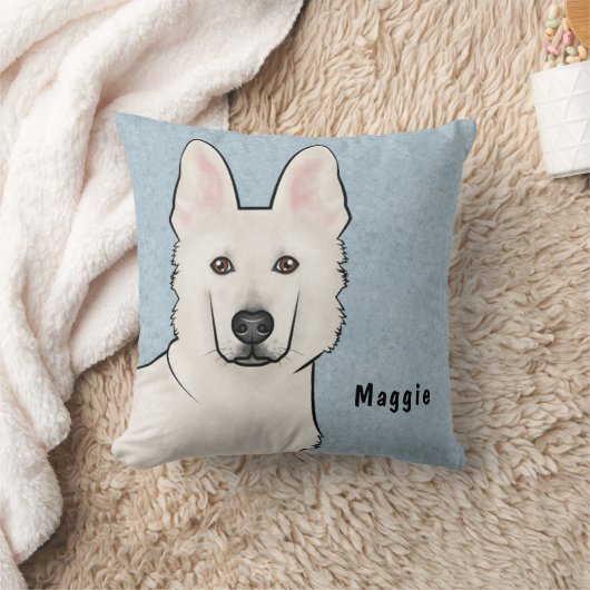 ホワイトスイスシェパード白GSDかわいい犬の頭青 クッション (ブランケット)