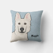 ホワイトスイスシェパード白GSDかわいい犬の頭青 クッション (裏面)