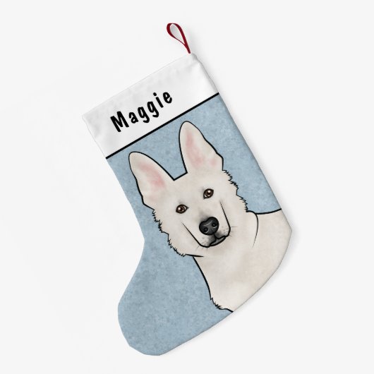 ホワイトスイスシェパード白GSDかわいい犬の頭青 スモールクリスマスストッキング (裏面 (吊り時))
