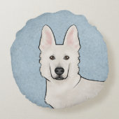 ホワイトスイスシェパード白GSDかわいい犬の頭青 ラウンドクッション (裏面)