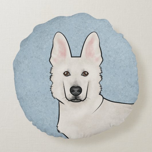 ホワイトスイスシェパード白GSDかわいい犬の頭青 ラウンドクッション (裏面)