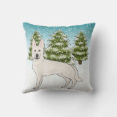 ホワイトスイスシェパード白GSD犬の冬の森 クッション (裏面)