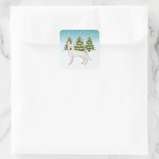 ホワイトスイスシェパード白GSD犬の冬の森 スクエアシール (バッグ)