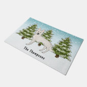 ホワイトスイスシェパード白GSD犬の冬の森 ドアマット (アングル)