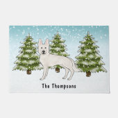 ホワイトスイスシェパード白GSD犬の冬の森 ドアマット (正面)