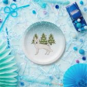 ホワイトスイスシェパード白GSD犬の冬の森 ペーパープレート (パーティー)