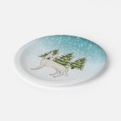 ホワイトスイスシェパード白GSD犬の冬の森 ペーパープレート (アングル)