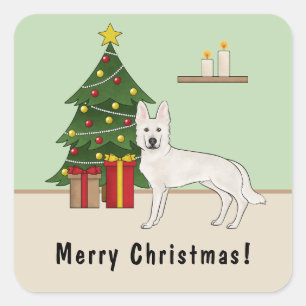 ホワイトスイスシェパード クリスマスツリー スクエアシール