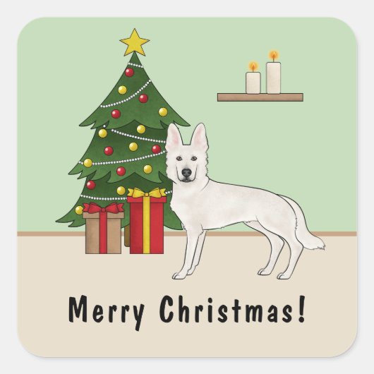 ホワイトスイスシェパード クリスマスツリー スクエアシール (正面)