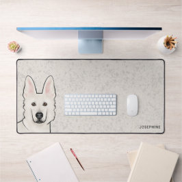 ホワイトスイスシェパード ホワイトジャーマンシェパード 名前入りかわいい犬 デスクマット