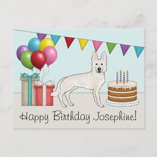 ホワイトスイスシェパード GSD カラフル ハッピーバースデー ポストカード (正面)