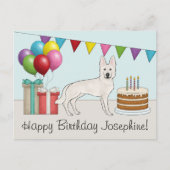 ホワイトスイスシェパードGSDカラフルハッピーバースデー ポストカード (正面)