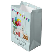 ホワイトスイスシェパードGSDカラフルハッピーバースデー ミディアムペーパーバッグ (正面アングル)