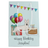 ホワイトスイスシェパードGSDカラフルハッピーバースデー ミディアムペーパーバッグ (裏面)