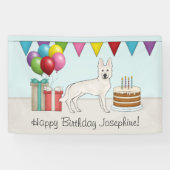 ホワイトスイスシェパードGSDカラフルハッピーバースデー 横断幕 (横)