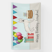 ホワイトスイスシェパードGSDカラフルハッピーバースデー 横断幕 (縦)