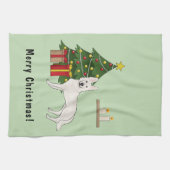 ホワイトスイスシェパードGSDグリーンクリスマスツリー キッチンタオル (横)