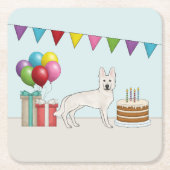 ホワイトスイスドイツシェパードドッグカラフル誕生日 スクエアペーパーコースター (正面)