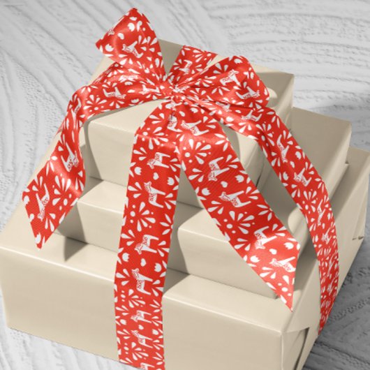 ホワイトスウェーデンダラホースレッドホリデーギフトリボン サテンリボン