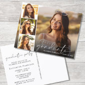 ホワイトスエレガントクリプトフォトストリップ卒業パーティー インビテーションポストカード