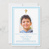 ホワイトスカイブルーアーチフォトボーイFirst Holy Communion 招待状 (正面)