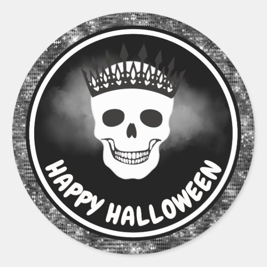 ホワイトスカルクイーン&ブラックグリッターハロウィーン ラウンドシール (正面)