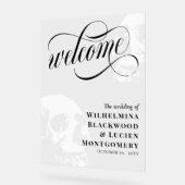 ホワイトスカルハロウィーン結婚ゴシックの歓迎 アクリルサイン (傾斜)