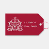 ホワイトスカンジナビアフォークアートノルディッククリスマスツリー ギフトタグ (正面(横))